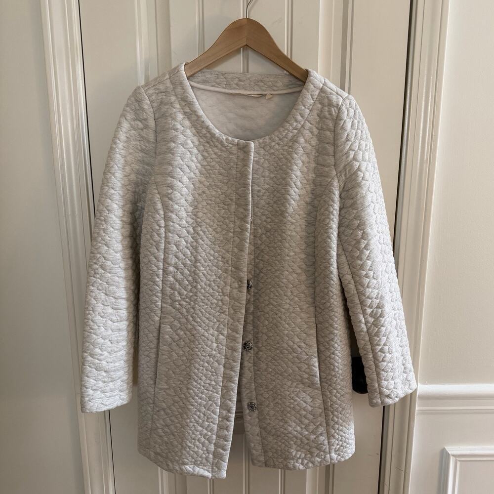 Soft Surroundings Women’s Quilted Longline Jacket Cream Gray Size M Snap Closure - Picture 2 of 12